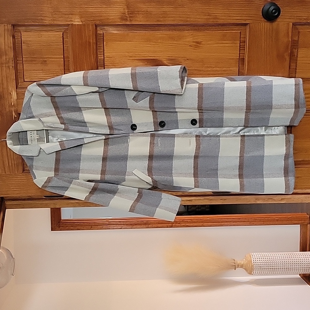 Long Plaid Blazer Coat